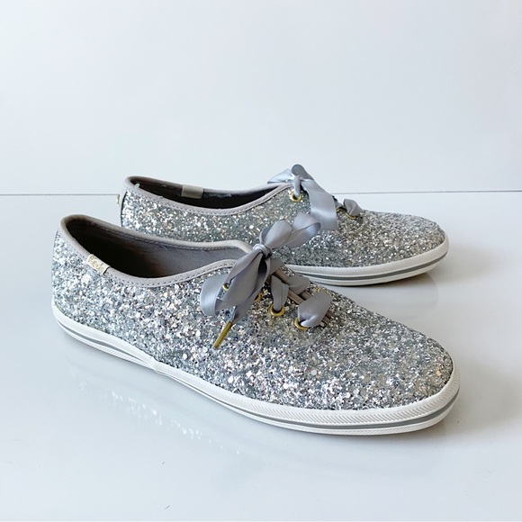 kate spade Shoes Kate Spade X Keds Silver Sparkly Lace Up Tennis